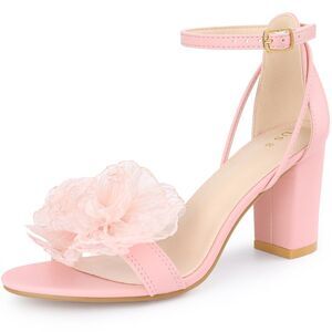 Floral Open Toe Block High Heel Sandals for Women Light Pink